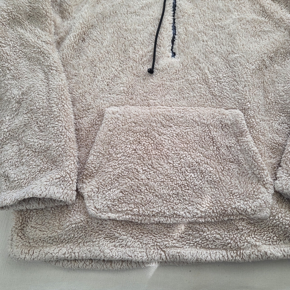 PINK Victorias Secret Teddy Cozy Tan Hooded Sweater Womens Large Brown Cream - Picture 3 of 7